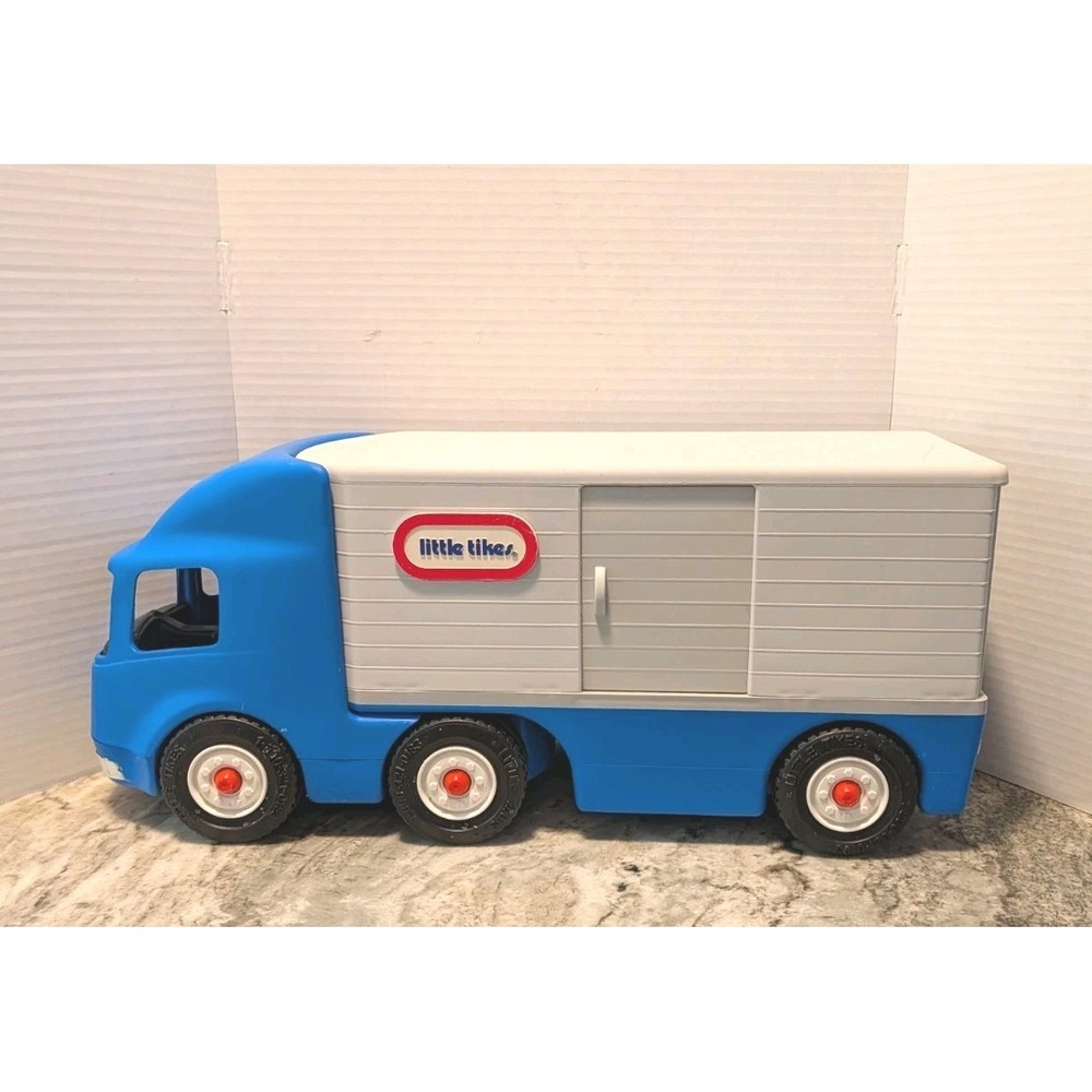 Vintage Little Tikes 23" Semi Truck Blue Grey Tractor Trailer Big Rig